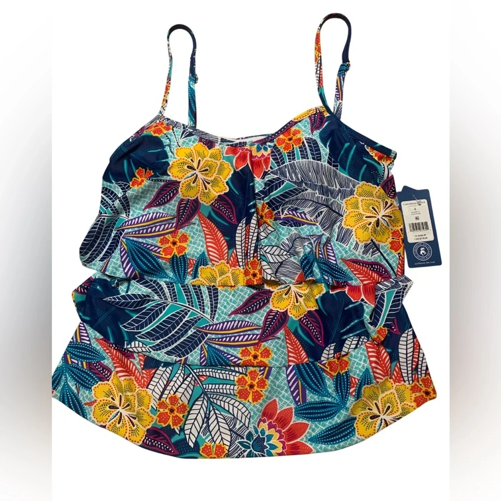Caribbean Joe Women’s Multicolor Floral Power Swim Tanking, Sz 8 - Picture 1 of 9